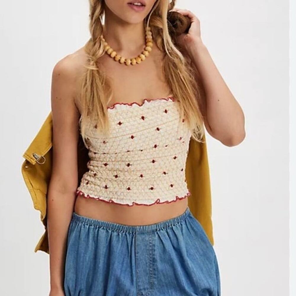 Free People Field of Roses Tube Top NWOT Smocked Strapless Crop Top Cream Floral